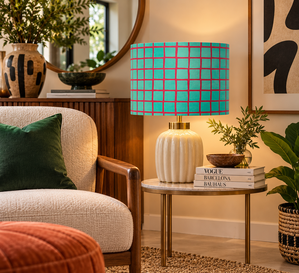 PINK CHECK LAMPSHADE