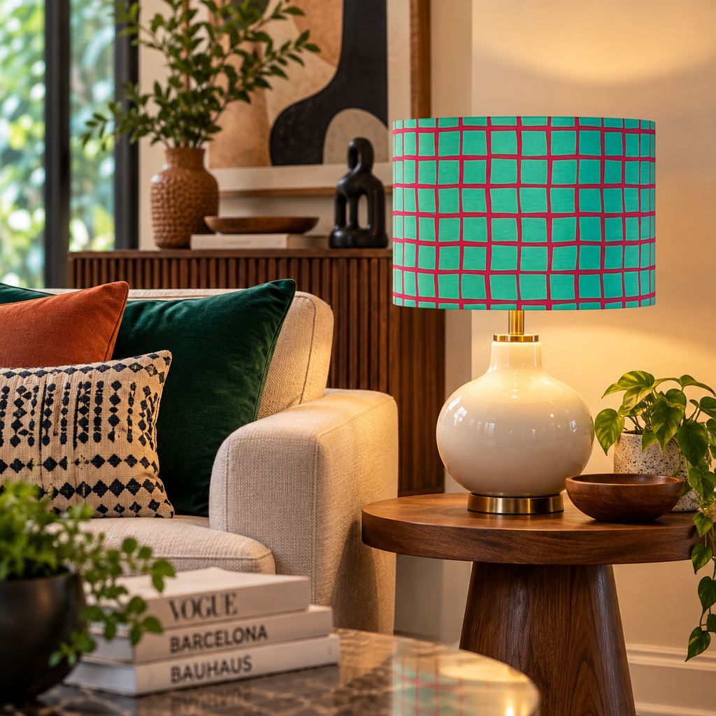 PINK CHECK LAMPSHADE